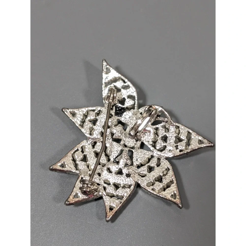 Pink Purple‎ AB Crystal Pave Flower Brooch PIn Pendant Silver Tone
